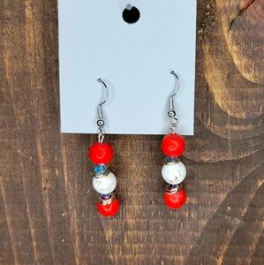 Handmade Orange and White Sphere French Hook Earri